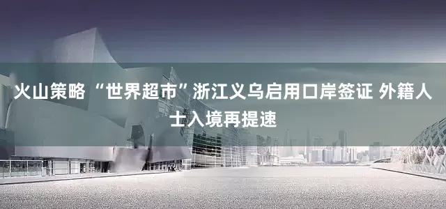 火山策略 “世界超市”浙江义乌启用口岸签证 外籍人士入境再提速